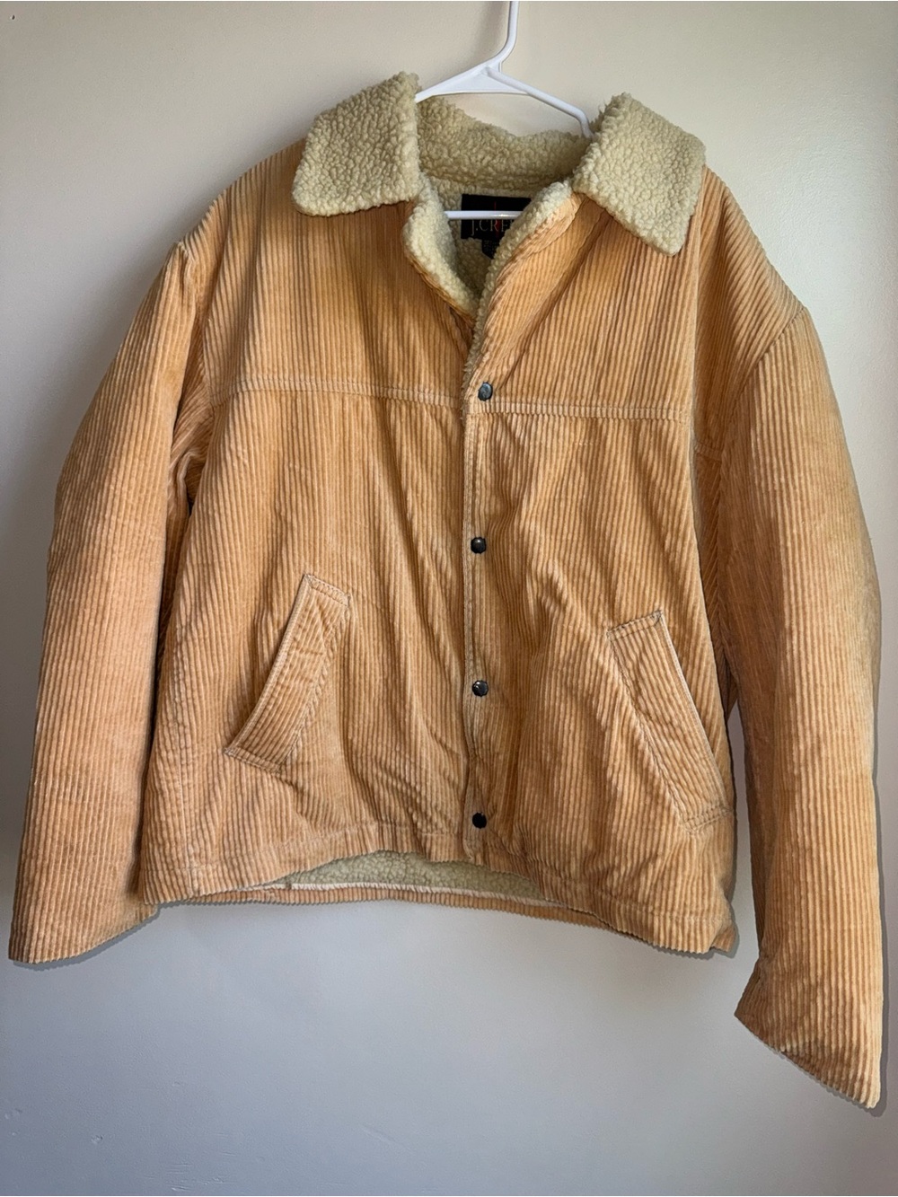 J.Crew Sherpa Lined Corduroy Jacket Peach Blush Teddy Coat Size Large